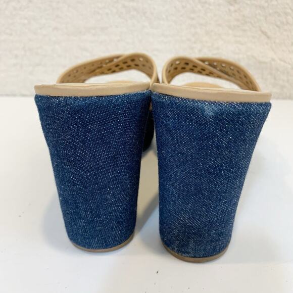 Kate Spade Wedge Sandals 8.5 M Meredith Denim and Tan Vacation Weekend Luxury - Picture 6 of 7